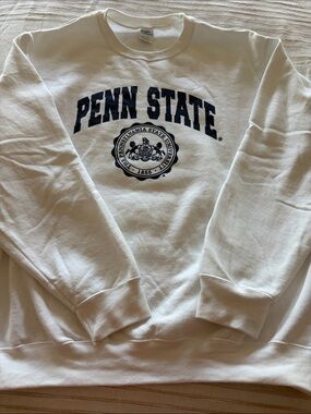 Port and Company White Penn State Crewneck Sweatshirt with Navy Print